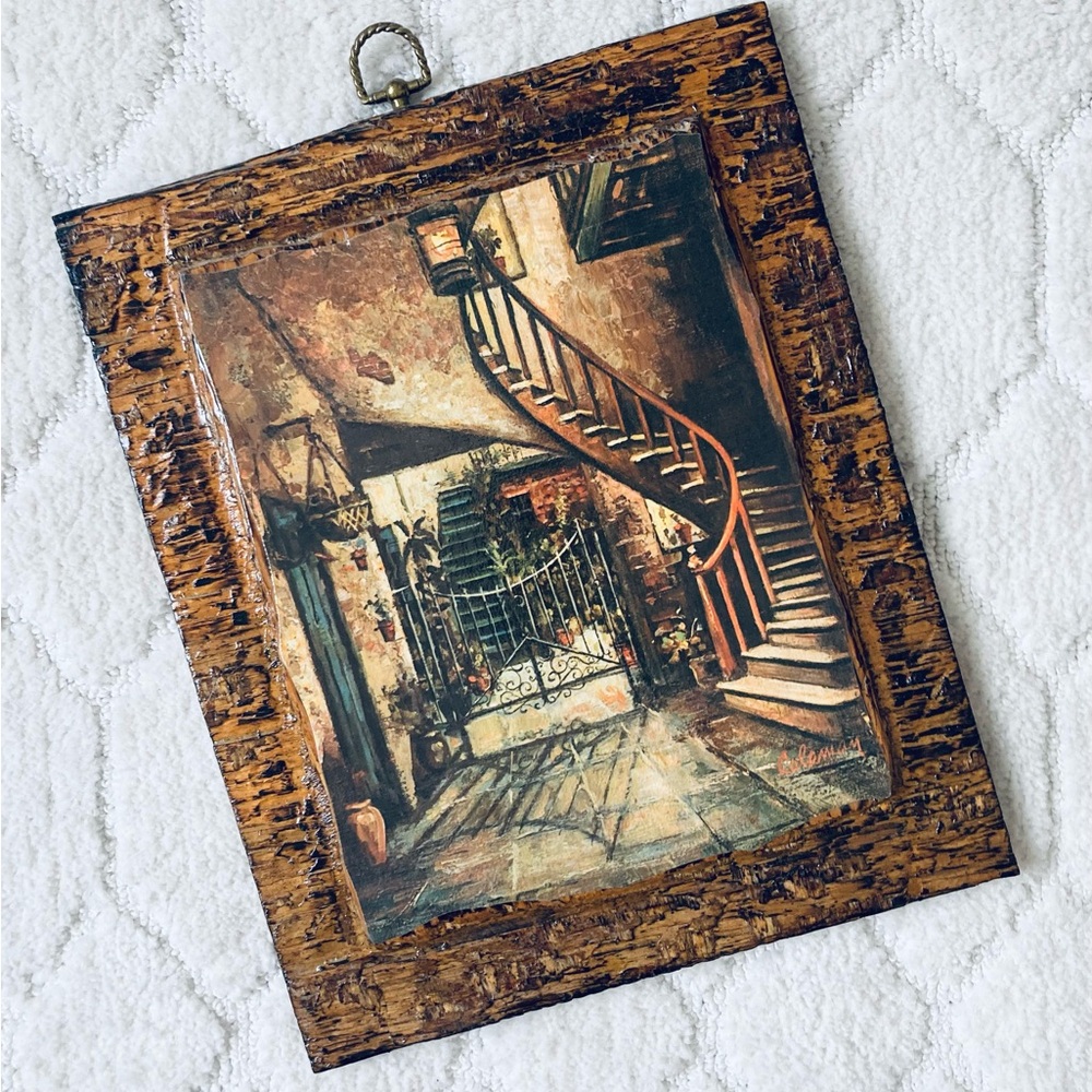 framed print titled "Four Courtyards" by O.L. Coleman, on Rustic wooden Frame - Picture 6 of 12